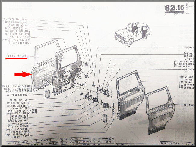 Panneau de porte arrière droit – Renault 6 – OEM 0256557200 – NOS
