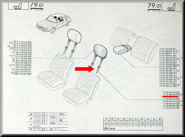 Guidage appui-tête – Renault 20 - Renault 30 – OEM 7700588249 – NOS