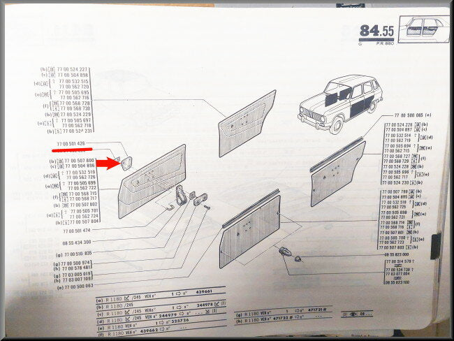 Bevestigingsplaatje deurpaneel voorzijde rechts  – Renault 6 – OEM 0854983600 – NOS