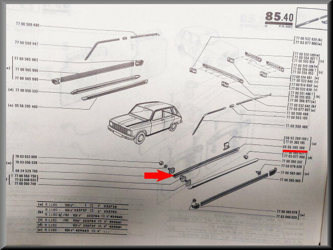 Chroom strip kokerbalk links  – Renault 6 – OEM 0556395300 – NOS