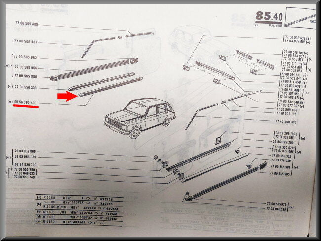 Chroom strip kokerbalk rechts  – Renault 6 – OEM 0556395400 – NOS
