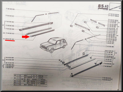 Chroom strip kokerbalk rechts  – Renault 6 – OEM 0556395400 – NOS