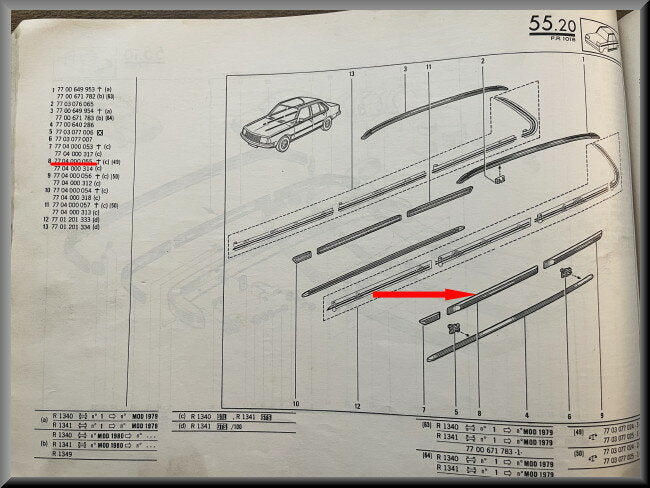 Baguette décorative porte arrière droite – Renault 18 – OEM 7704000055 – NOS