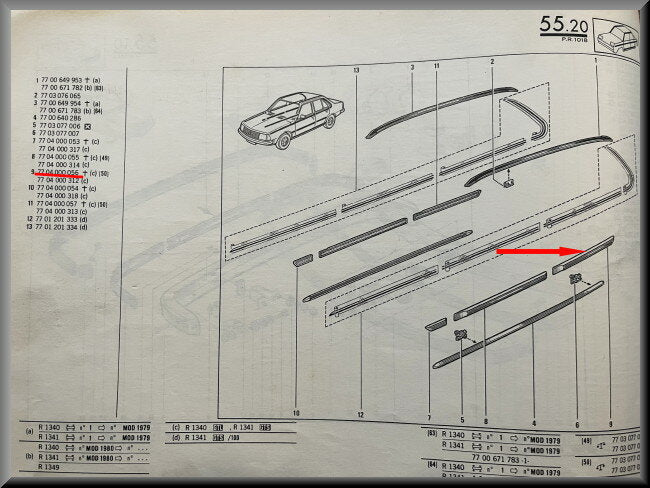 Sierstrip achterdeur links – Renault 18 – OEM 7704000056 – NOS