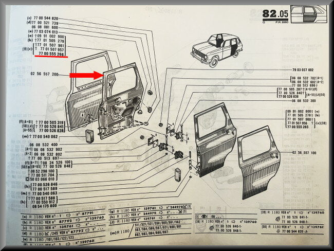 Portier achterzijde rechts  – Renault 6 – OEM 7700555266 – NOS