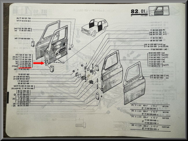 Portier voorzijde rechts  – Renault 6 – OEM 7700555280 – NOS