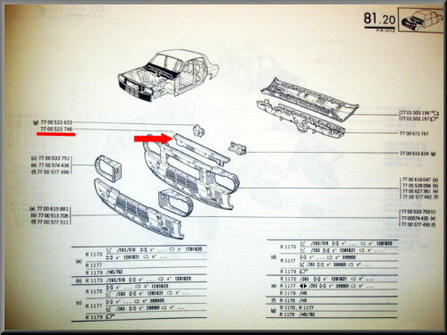 Front upper beam – Renault 12 – OEM 7700533748 – NOS
