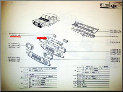 Front upper beam – Renault 12 – OEM 7700533748 – NOS