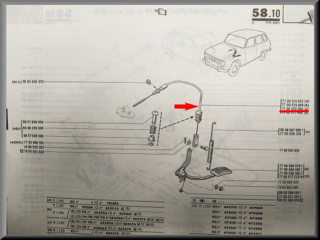 Throttle cable – Renault 6 – OEM 7700525564 – NOS