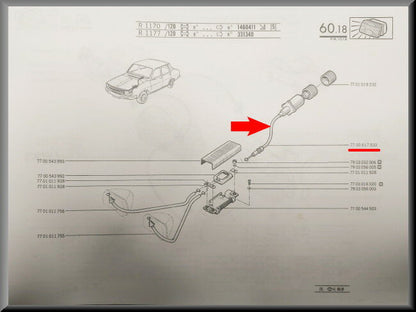 Câble réglage projecteurs – Renault 12 – OEM 7700617833 / 7700544502 – NOS