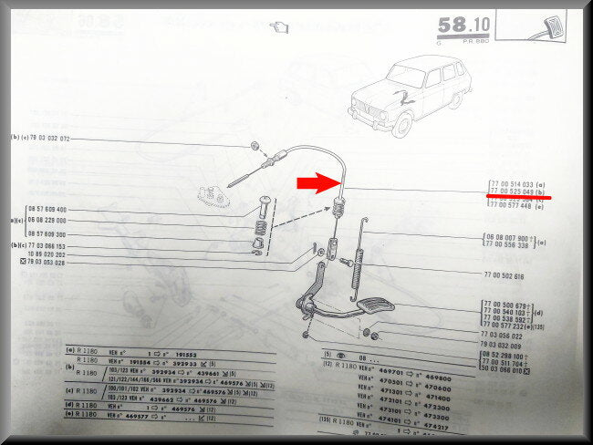 Throttle cable – Renault 6 – OEM 7700525049 – NOS