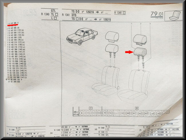 Hoofdsteun met 2x hoofdsteun geleiding  – Renault 20 - Renault 30 – Renault 16 - OEM 7701401888 – NOS
