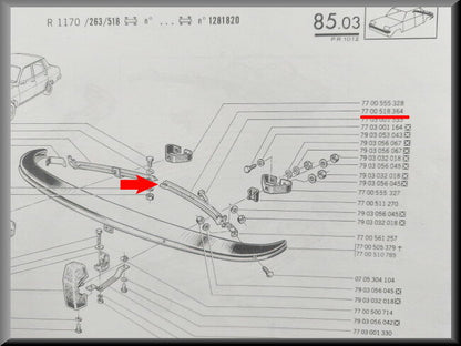 Bumpersteun voorzijde links  – Renault 12 – OEM 7700518364 – NOS