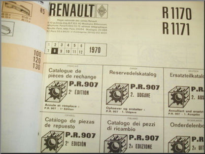 Manuel de pièces PR 907 édition 2 8 1970 R1170 R1171 – Renault 12 – Utilisé
