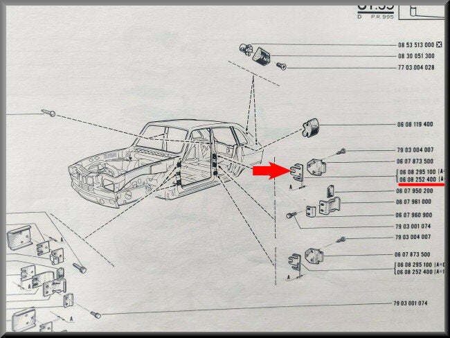 Plaque de calage loqueteau arrière (1 mm) – Renault 16 – OEM 0608252400