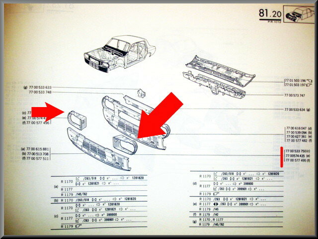 Set koplamp frames hoogglans grijs – Renault 12 – OEM 7700533751 / 7700533750