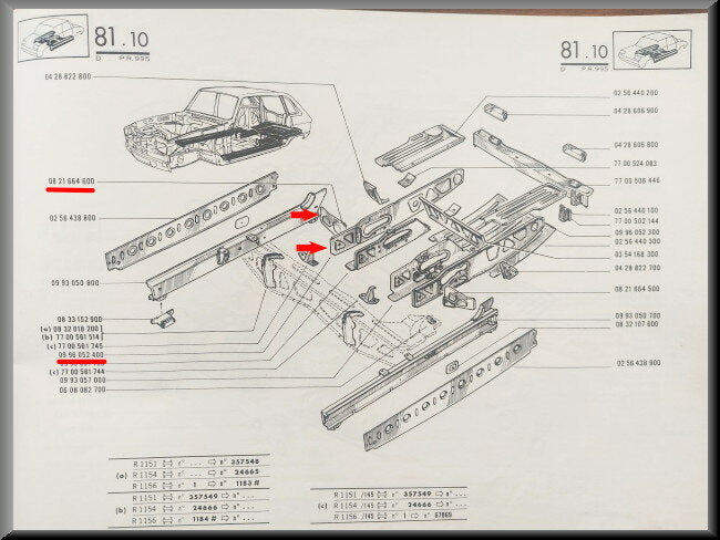 Chassis deel achteras rechts met dwarsbalk – Renault 16 – OEM 0996052400 / 0821664800