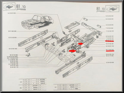 Chassis deel achteras links met dwarsbalk – Renault 16 – OEM 0996052300 / 0821664500