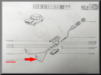 Kabel koplampverstelling links buiten – Renault 12 – OEM 7701011755