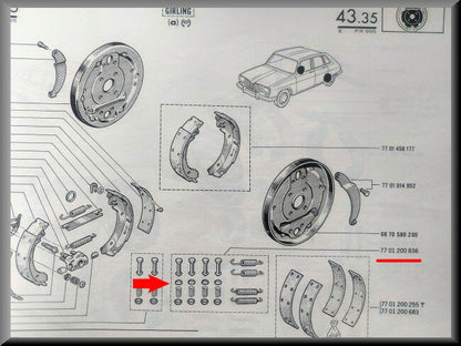 Montage set remschoenen achter – Renault 16 – OEM 7701200836