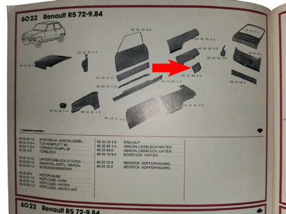 Garde-boue inférieur arrière droit – Renault 5 – OEM 602260 – NOS