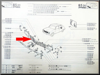 Calandre centrale – Renault 16 TL + TS >1976 – OEM 7700585860 – Occasion