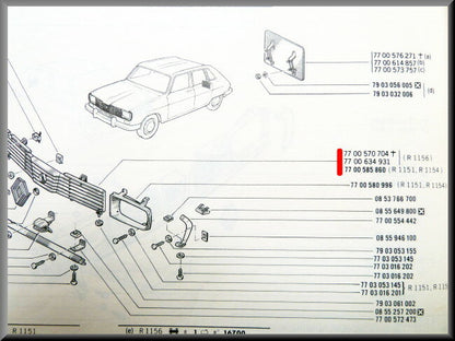 Calandre centrale – Renault 16 TL + TS >1976 – OEM 7700585860 – Occasion