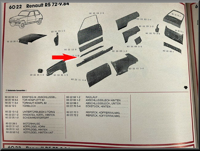 Panneau de porte inférieur gauche – Renault 5 (2 portes) – OEM 602213 – NOS