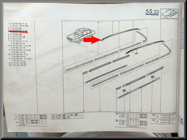 Dak sierlijst rechts  – Renault 18 – OEM 7700649954 – NOS