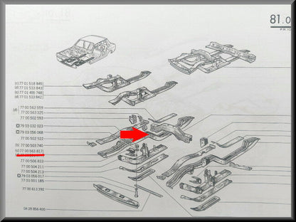 Deel bodembalk rechts (reproduktie) – Renault 12 – Renault 15 - Renault 17 - OEM 7700504221 / 7700563817