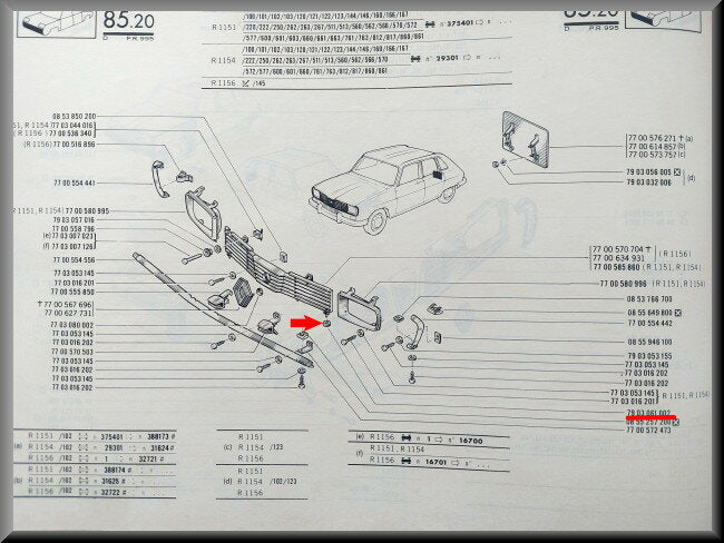 Grill rubber - Renault 16 - OEM 7903061002