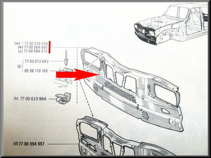 Rechterdeel voorfront – Renault 16 TL, TS, L – OEM 7700586975B / 7700539966 / 7700589885