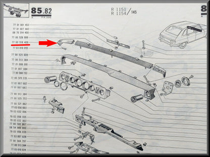 Partie de tableau de bord gauche – Renault 16 TS – OEM 7700518409 – Occasion