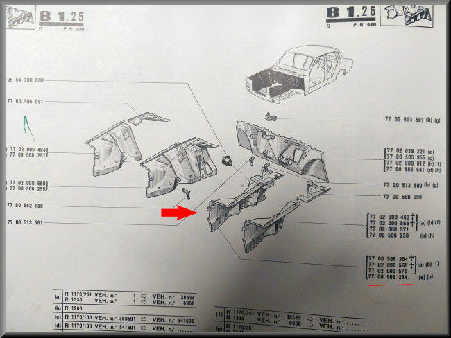 Deel binnenscherm voorzijde links  – Renault 12 – OEM 7700506254 – NOS