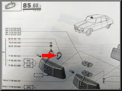 Afstandshouder binnenspiegel  – Renault 16 – OEM 7700548142 / 7700509323 – NOS