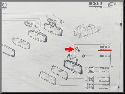 Steun binnenspiegel en zonneklep  – Renault 16 – OEM 0855881100 – NOS