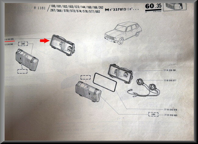 Bloc clignotant droit (Cibie) – Renault 6 – OEM 7701016978 – NOS