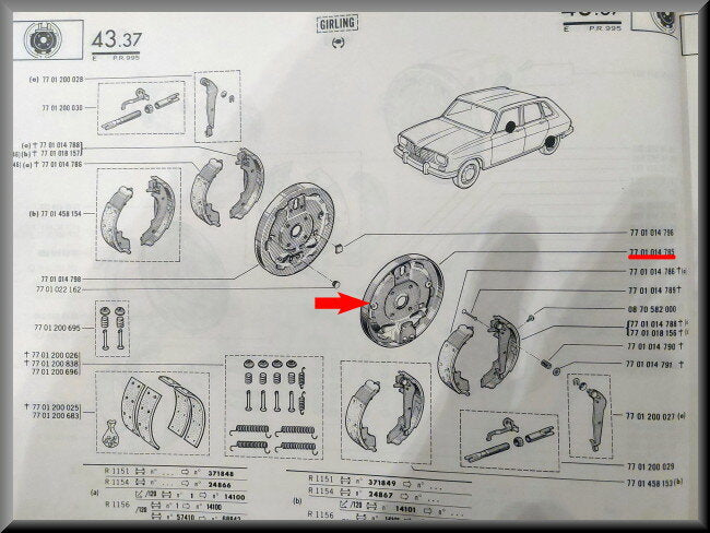 Remankerplaat rechts (Girling) – Renault 16 – OEM 7701014785