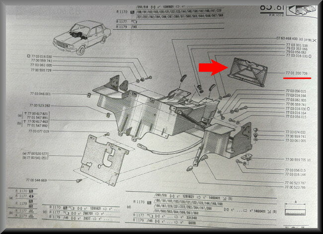 Couvercle boîte à gants – Renault 12 – OEM 7701200709