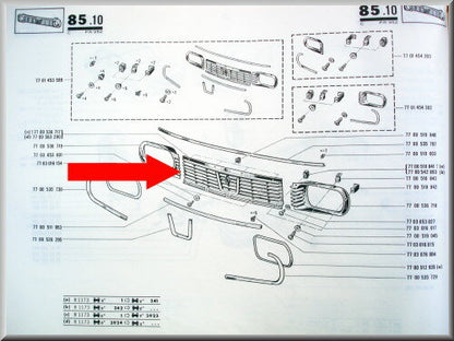 Calandre centrale avec logo et emblème V – Renault 12 – OEM 7700563200 – NOS