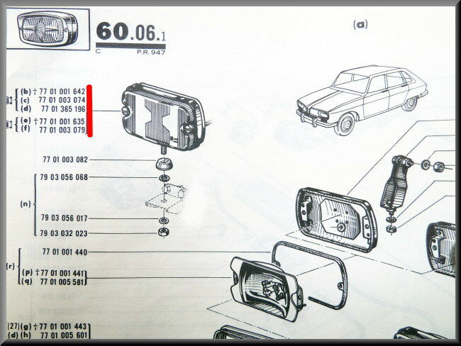 Spotlight – Renault 16 TS – OEM 7701001642 – NOS