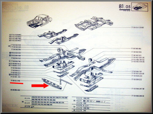 Longeron avant – côté avant – Renault 12 – OEM 7700613392 – NOS