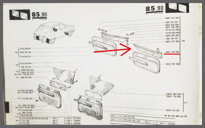 Bevestigingsbeugel spatlap voorzijde rechts  – Renault 16 – OEM 0821728500 – NOS