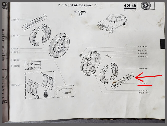 Afstelset Remmen Girling links – Renault 5 – OEM 7701200721 - 7701200409 – NOS