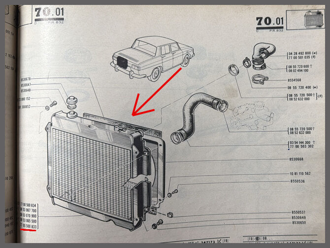 Radiateur – Renault 8 – Renault 10 - OEM 7700500833 – NOS
