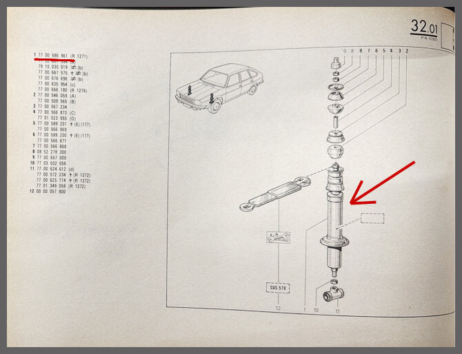 Schokdempers voorzijde – Renault 20 – Renault 30 - OEM 7700586961 – NOS