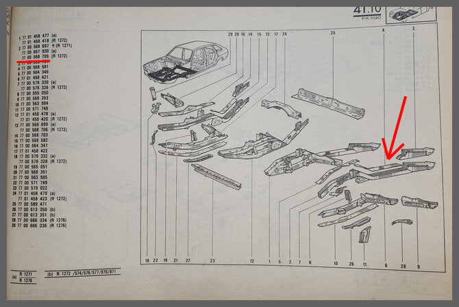 Deel van chassis balk links – Renault 20 – Renault 30 - OEM 7700568705 A – NOS