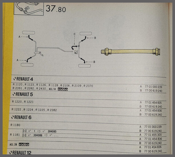 Brake hose set rear – Renault 4 – Renault 5 - Renault 6 - Rodeo - OEM 7700619240 – NOS