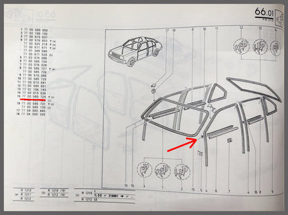 Ruitrubber onderzijde – Renault 14 – OEM 7700585729 – NOS