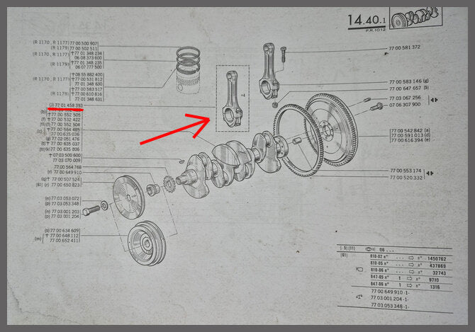 Jeu de 4 bielles (Vilebrequin court) – Renault 12 – OEM 7701458393 – NOS